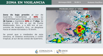 Oaxaca: Informa Protección Civil sobre formación de un posible desarrollo ciclónico al sur de Guerrero