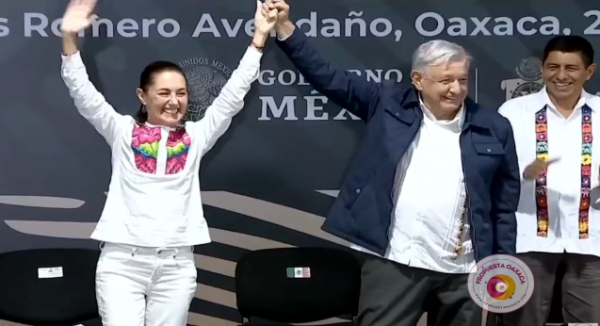 AMLO y Sheinbaum arrancan gira en Oaxaca para supervisar obras
