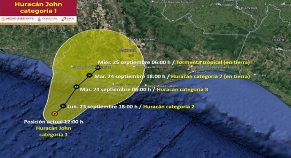 Tormenta tropical "John" se intensifica a huracán categoría 1