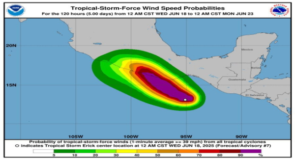 Erick se intensifica a huracán categoría 1 frente a las costas de Oaxaca