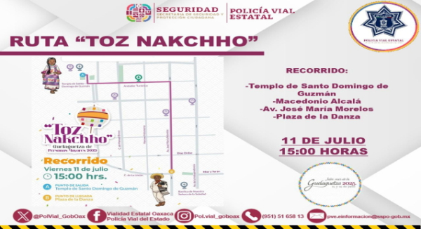 Implementará Policía Vial Estatal dispositivo de seguridad en convites y calenda de la Guelaguetza de Personas Mayores &quot;Toz Nakchho&quot;