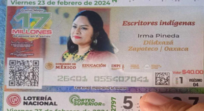Dedican billete de Lotería Nacional a Irma Pineda, poeta zapoteca de Oaxaca