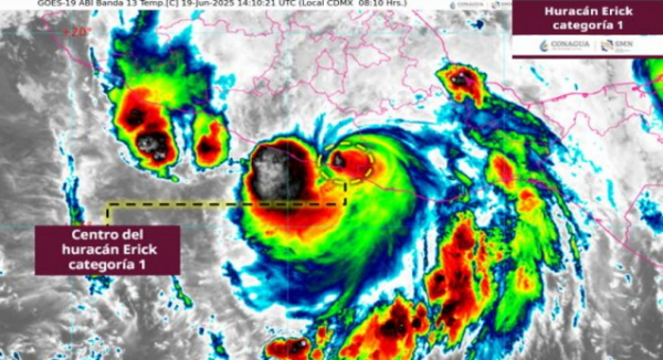 Se degrada Huracán Erick a categoría 1 y continúa generando lluvias intensas en Oaxaca