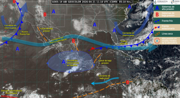 Se pronostican aguaceros acompañados de tormentas eléctricas, rachas de viento y posible caída de granizo en la Sierra Sur y Mixteca