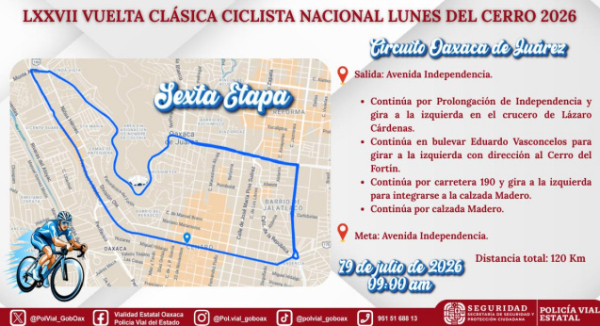 Implementará Policía Vial operativo por sexta etapa de la Clásica Ciclista Nacional en Oaxaca de Juárez