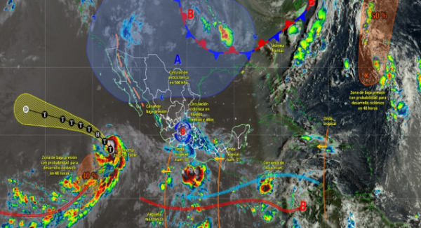 Circulación ciclónica y onda tropical 31 favorecerán lluvias en Oaxaca
