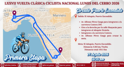 Implementará Policía Vial Estatal operativo por primera etapa de la Vuelta Ciclista en Puerto Escondido