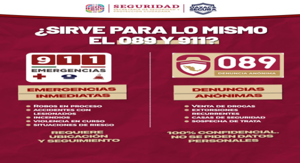 SSPC Oaxaca explica las diferencias entre las líneas de emergencia 911 y denuncia anónima 089
