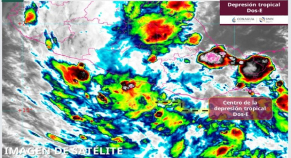 Se mantiene la Depresión Tropical Dos-E al sur de Guerrero; Oaxaca permanece en alerta verde