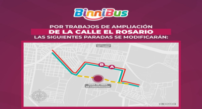 BinniBus modifica paradas de rutas por trabajos de ampliación en Avenida El Rosario