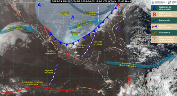 Ingreso de frente frío 43 generará lluvias y refrescamiento térmico