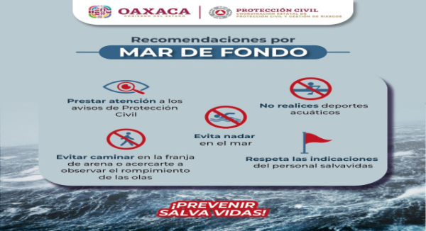 Emite Protección Civil recomendaciones ante presencia de mar de fondo en playas de Oaxaca