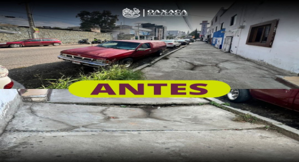 Mejoran banqueta en calle Fuerza Aérea frente al Hospital Civil de Oaxaca de Juárez