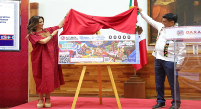 Develan Salomón Jara y Lotería Nacional billete del Sorteo Especial en honor a la Guelaguetza 2025