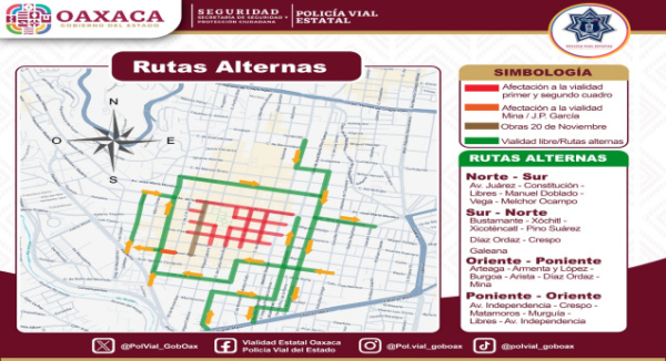 Policía Vial despliega operativo por plantón magisterial en el Centro Histórico de Oaxaca