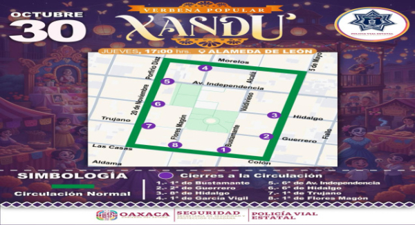 Alista Policía Vial Estatal dispositivo por la Verbena Popular Xandú de este jueves