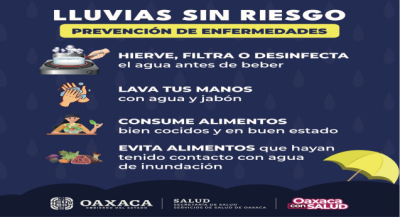 Emiten SSO recomendaciones para prevenir enfermedades durante la temporada de lluvias y ciclones tropicales