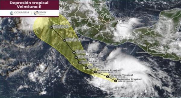 Se forma depresión tropical Veintiuno-E en el Pacífico Sur