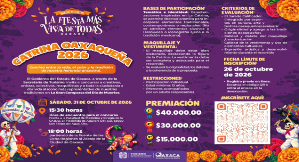 Participa en el concurso Catrina Oaxaqueña 2026, hay hasta 85 mil pesos en premios