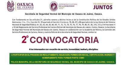 Amplían hasta el 30 de agosto la convocatoria para integrarse a la Policía Municipal de Oaxaca de Juárez