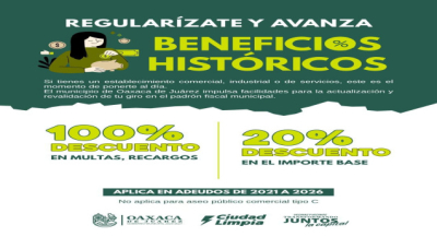 Oaxaca de Juárez mantiene incentivos fiscales para regularización de contribuciones y trámites