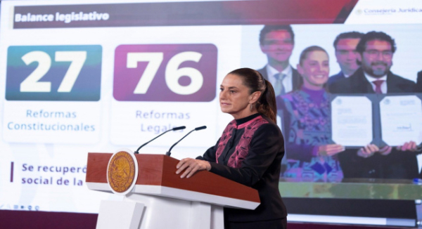 Claudia Sheinbaum destaca aprobación de 27 reformas constitucionales y 76 legales