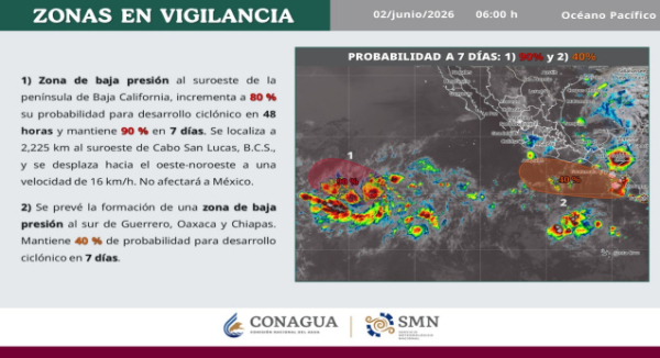 Mantiene Protección Civil vigilancia meteorológica por sistemas en el Océano Pacífico