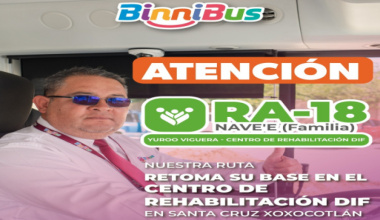 Ruta RA-18 del BinniBus retoma base en Centro de Rehabilitación DIF