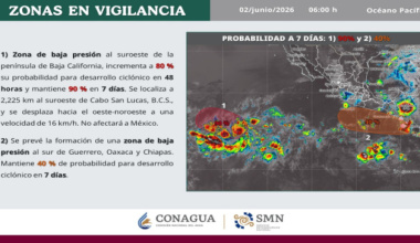 Mantiene Protección Civil vigilancia meteorológica por sistemas en el Océano Pacífico